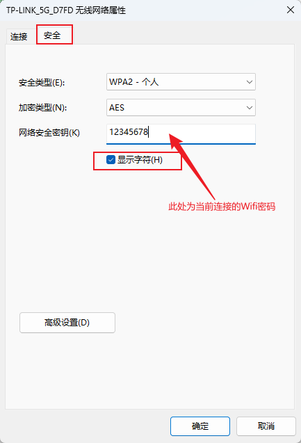 选择“安全”选项卡 >> “显示字符(H)”前面打勾