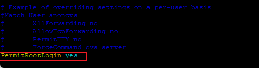 PermitRootLogin yes